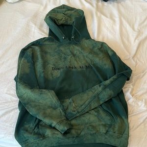 Green acid wash “don’t look at me” hoodie with heart on back